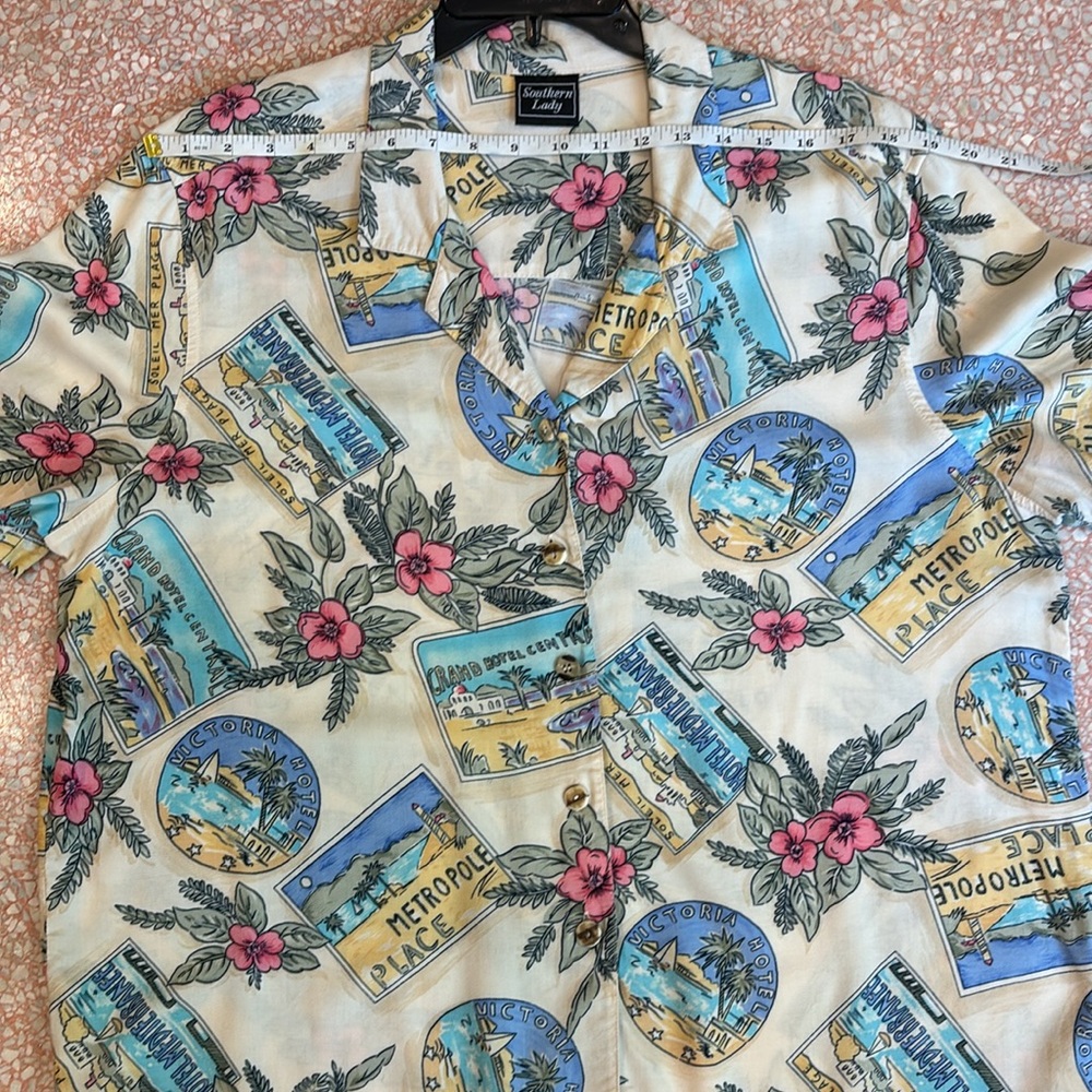 Southern Lady Vintage Tropical Print Button Down Shirt size - Picture 7 of 8
